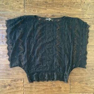 Love Stitch Women’s Medium Sheer Lace Top Black Open Batwing Sleeve Goth